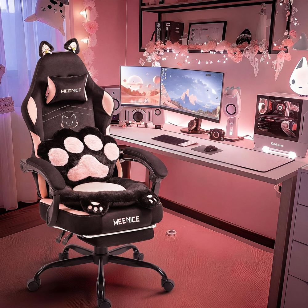 Pc Gaming Chair - Różowe Krzesło Gamingowe Urocze z Kocimi